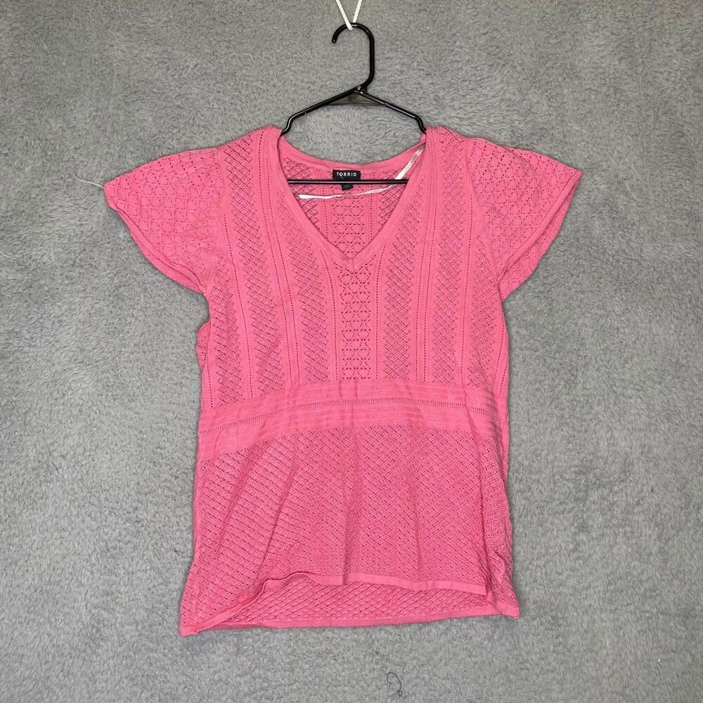Torrid womens pink crotchet knit short cap sleeve top festival girly hippie 1X